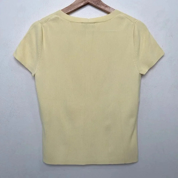 Talbots Womens Petite M Vintage Square  Neck Ribbed Knit Short Sleeve Sweater - Picture 11 of 11